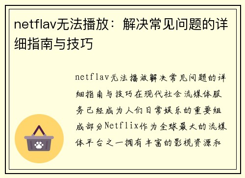 netflav无法播放：解决常见问题的详细指南与技巧