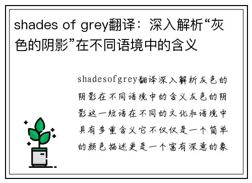 shades of grey翻译：深入解析“灰色的阴影”在不同语境中的含义